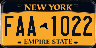 NY license plate FAA1022