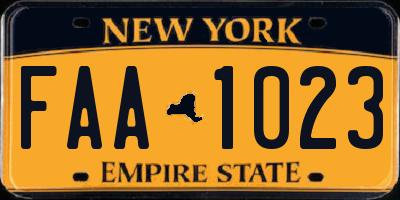 NY license plate FAA1023