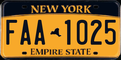 NY license plate FAA1025