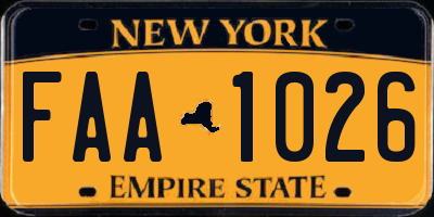 NY license plate FAA1026