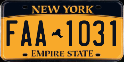 NY license plate FAA1031