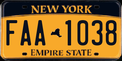 NY license plate FAA1038