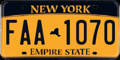 NY license plate FAA1070