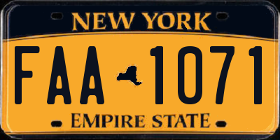 NY license plate FAA1071