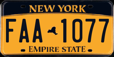 NY license plate FAA1077