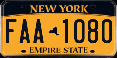 NY license plate FAA1080