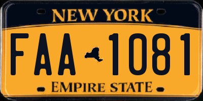 NY license plate FAA1081