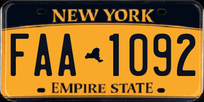 NY license plate FAA1092