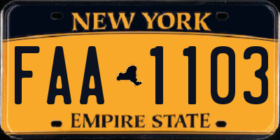 NY license plate FAA1103