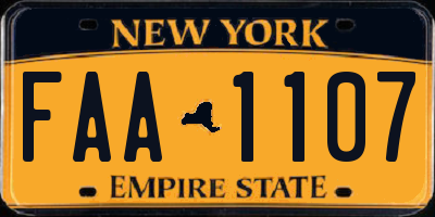 NY license plate FAA1107