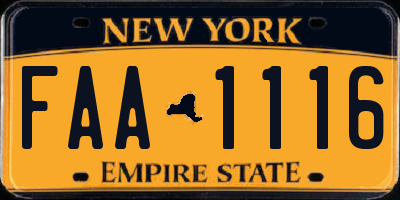 NY license plate FAA1116