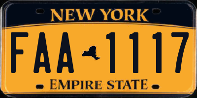 NY license plate FAA1117