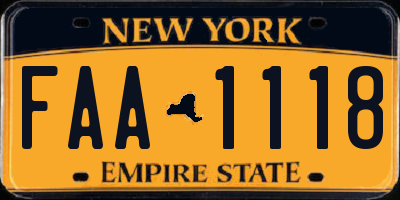 NY license plate FAA1118