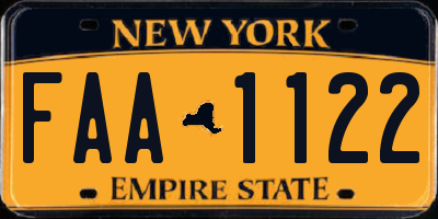 NY license plate FAA1122