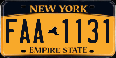 NY license plate FAA1131