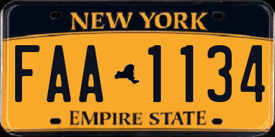 NY license plate FAA1134