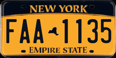 NY license plate FAA1135