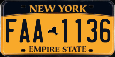 NY license plate FAA1136