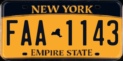 NY license plate FAA1143