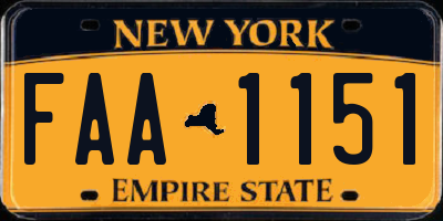 NY license plate FAA1151