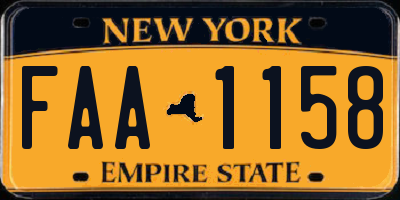 NY license plate FAA1158