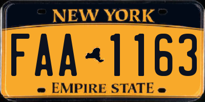 NY license plate FAA1163