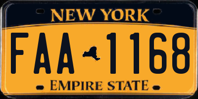 NY license plate FAA1168