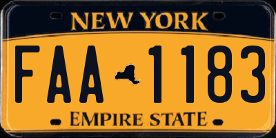 NY license plate FAA1183