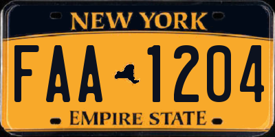 NY license plate FAA1204