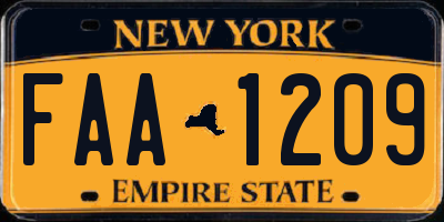 NY license plate FAA1209