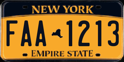 NY license plate FAA1213