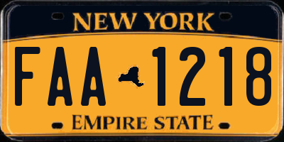 NY license plate FAA1218