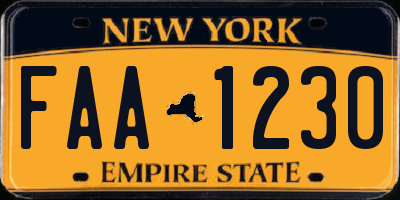 NY license plate FAA1230