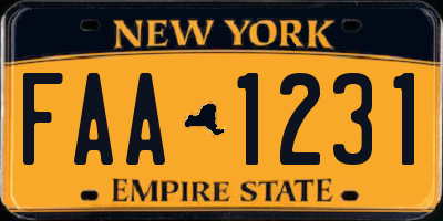 NY license plate FAA1231