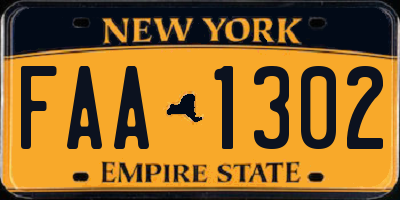 NY license plate FAA1302