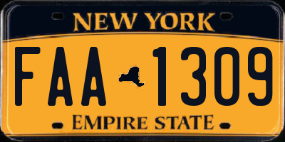 NY license plate FAA1309