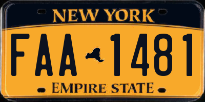 NY license plate FAA1481