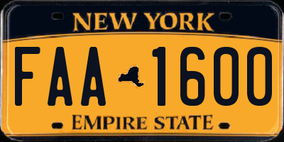 NY license plate FAA1600