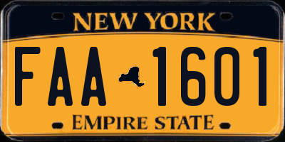 NY license plate FAA1601