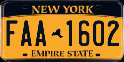 NY license plate FAA1602