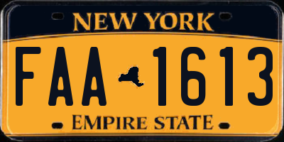 NY license plate FAA1613