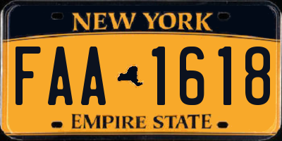 NY license plate FAA1618