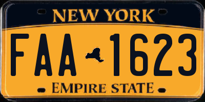 NY license plate FAA1623