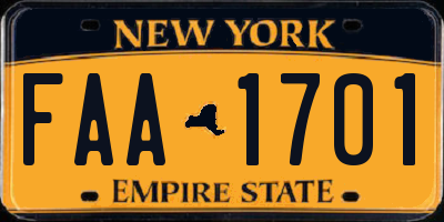 NY license plate FAA1701