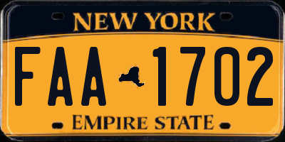 NY license plate FAA1702