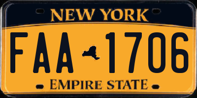 NY license plate FAA1706