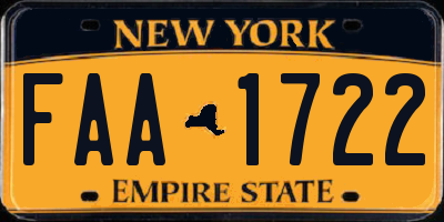 NY license plate FAA1722