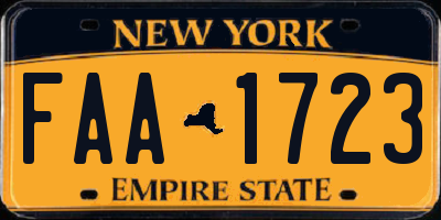 NY license plate FAA1723