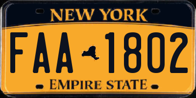 NY license plate FAA1802