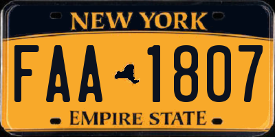 NY license plate FAA1807